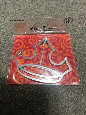 Disney Parks Mirror Chrome Princess Crown Shaped Auto Emblem Decal HTF RARE
